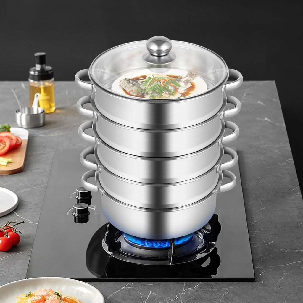 EdirFtra Forma Ovale 38 Cm Pentola A Vapore Pesce, Vaporiera Professionale Acciaio Inossidabile, Multifunzione Strumento da Cucina Universale per Fornelli A Induzione, Fornelli,B