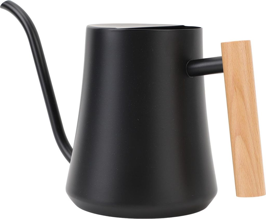 Ocelová konev s dřevěnou rukojetí – 1 l matná černá konev Obrázek produktu 
