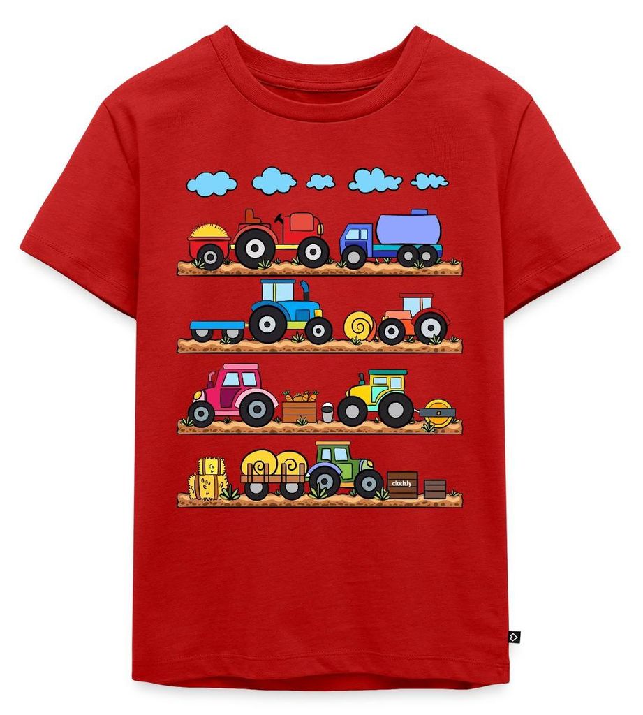 Spreadshirt Fahrzeuge Auf Dem Bauernhof Kinder Premium T-Shirt, 110/116 (4 Jahre), Rot