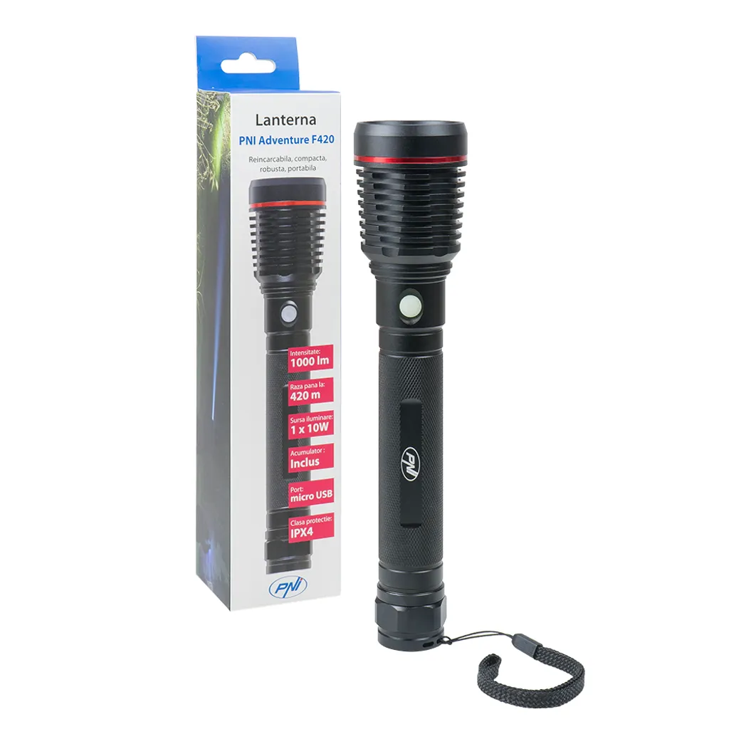 Lampe de poche LED rechargeable PNI F420 1000 lumens pour randonnée de nuit