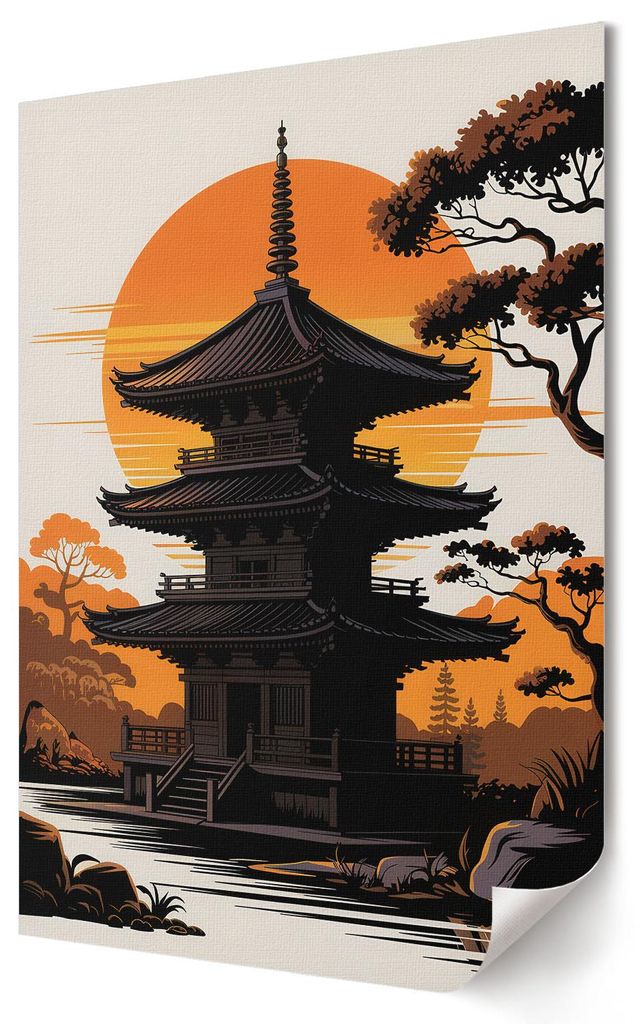 Orientalischer Tempel- Kunstdruck A3 (29x42 cm) - Dekorativ, japanisch- Wandbild für Wohnzimmer Schlafzimmer & Flur, Modernes Poster Wanddeko, Ung...
