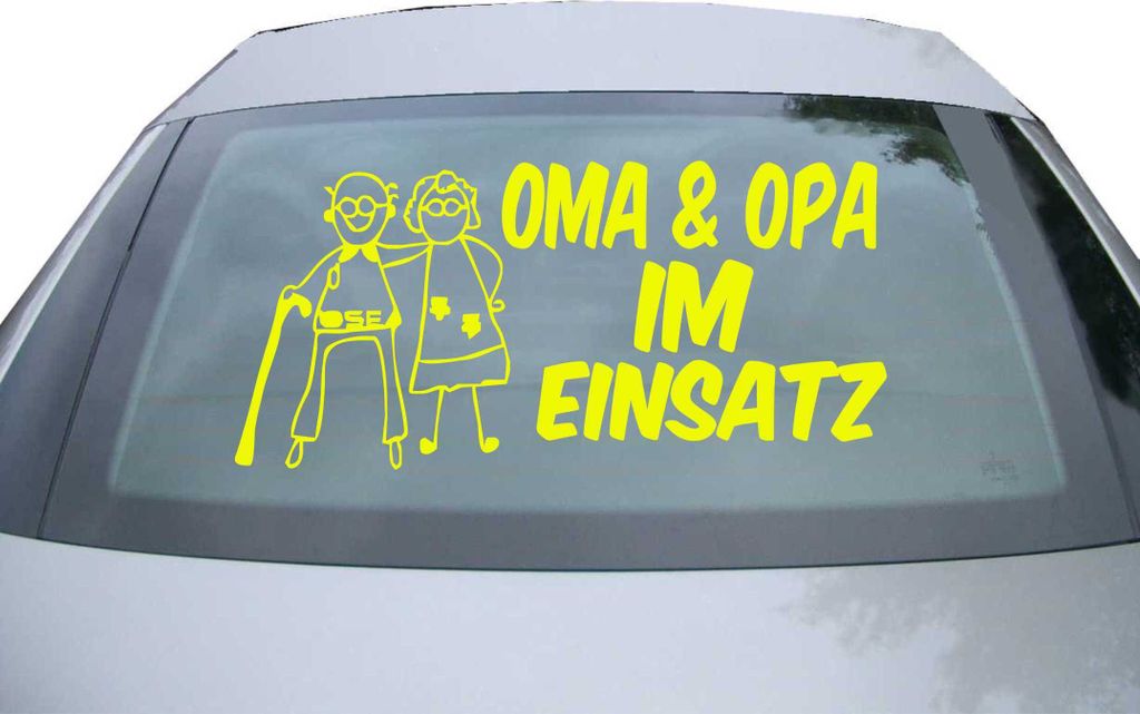 Indigos UG - Aufkleber Heckscheibe & Motorklappe DE7006 - neongelb - 600x284 mm - Oma und Opa im Einsatz - Auto Scheiben Fenster Heckklappe Tuning ...