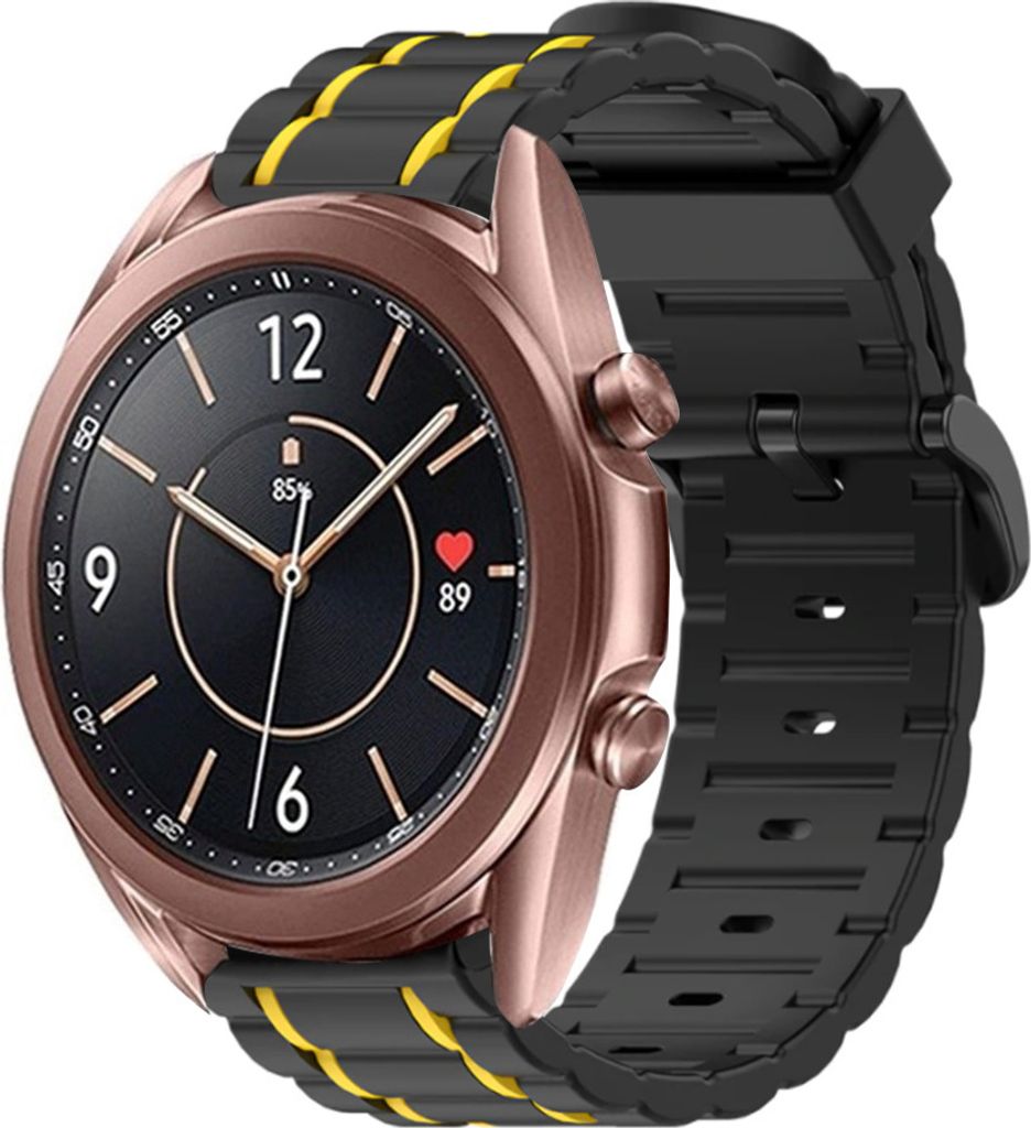 Strap-it Samsung Galaxy Watch 3 41mm Sport Schnallenarmband (Schwarz/Gelb)