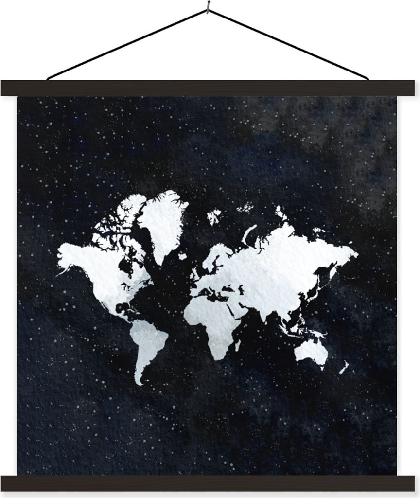 MuchoWow Textilposter Weltkarte - Sternenhimmel - Weiß 90x90 cm mit schwarzem Rahmen - Magnetisches