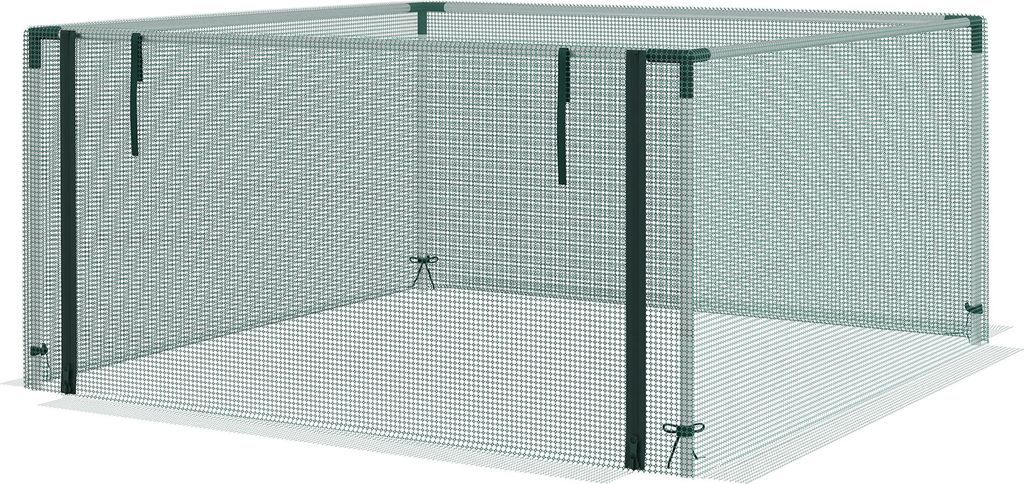Pflanzenschutznetz, Gemüseschutz, Reißverschlusstür, Stahlrahmen, 125x125x62,5 cm, Grün/Silber
