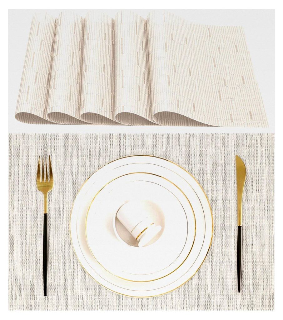 Abwaschbare Tischsets, Set mit 6 Platzsets, (70% PVC, 30% Polyester), hitzebeständig, rutschfest, für Küchentische und Restaurants, Beige