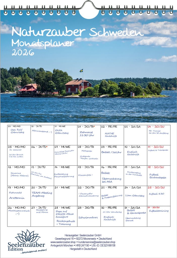 Naturzauber Schweden Planer DIN A4 Kalender für 2026 Natur Produktbild 