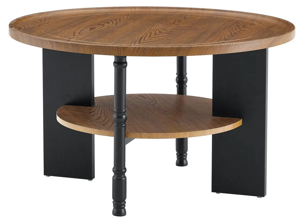 Table basse ronde 80cm avec rangement et table d'appoint en bois - 14