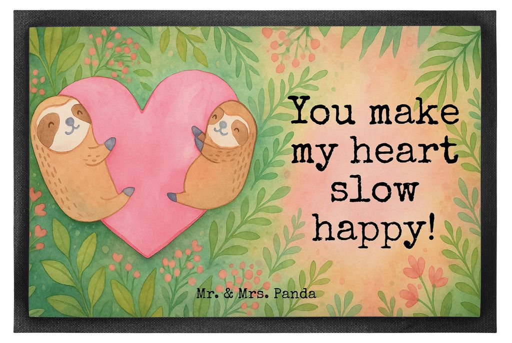 Mr. & Mrs. Panda fußmatte Faultiere Herz Design 40 x 60 cm - Weiß - Geschenk, Valentinstag, Türvorleger, Schuhabstreifer, für Frauen, Bodenvorl...