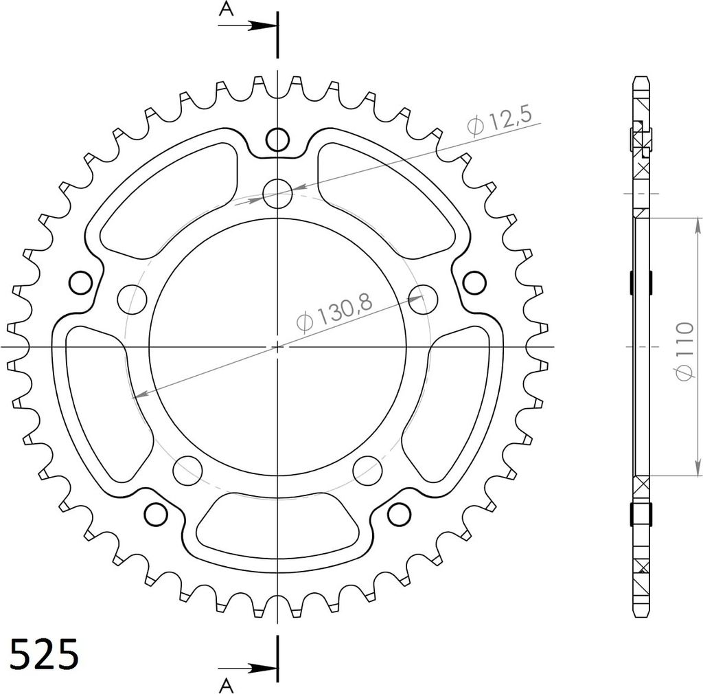 Stealth-Kettenrad Supersprox 525 - 44Z (rot) RST-7:44-RED|ID 110,0 LK 130,8 5-Loch