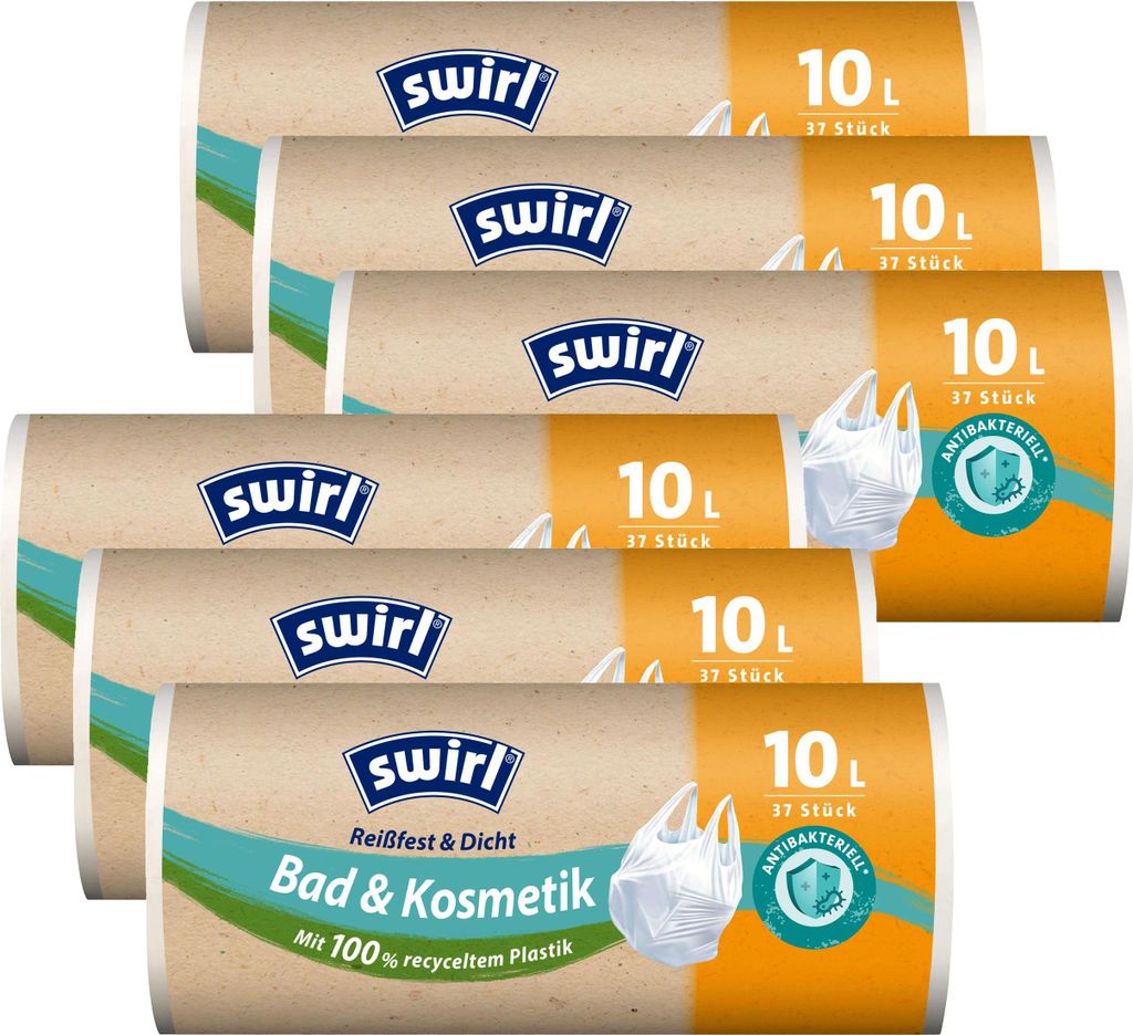 6x Swirl Tragegriff Müllbeutel 10L ( 37 stk./Rolle )