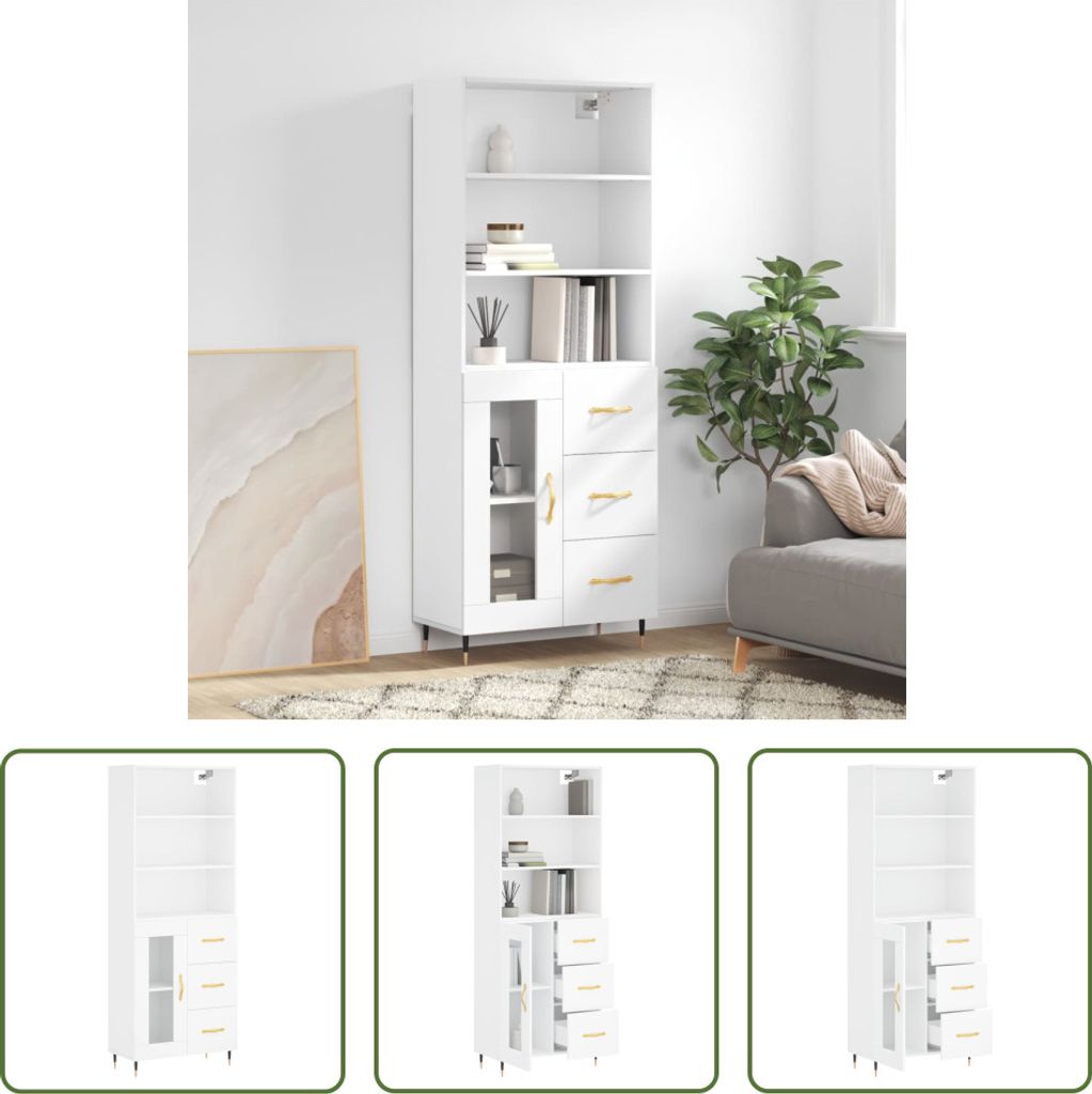 The Living Store Highboard Weiß 69,5x34x180 cm Holzwerkstoff