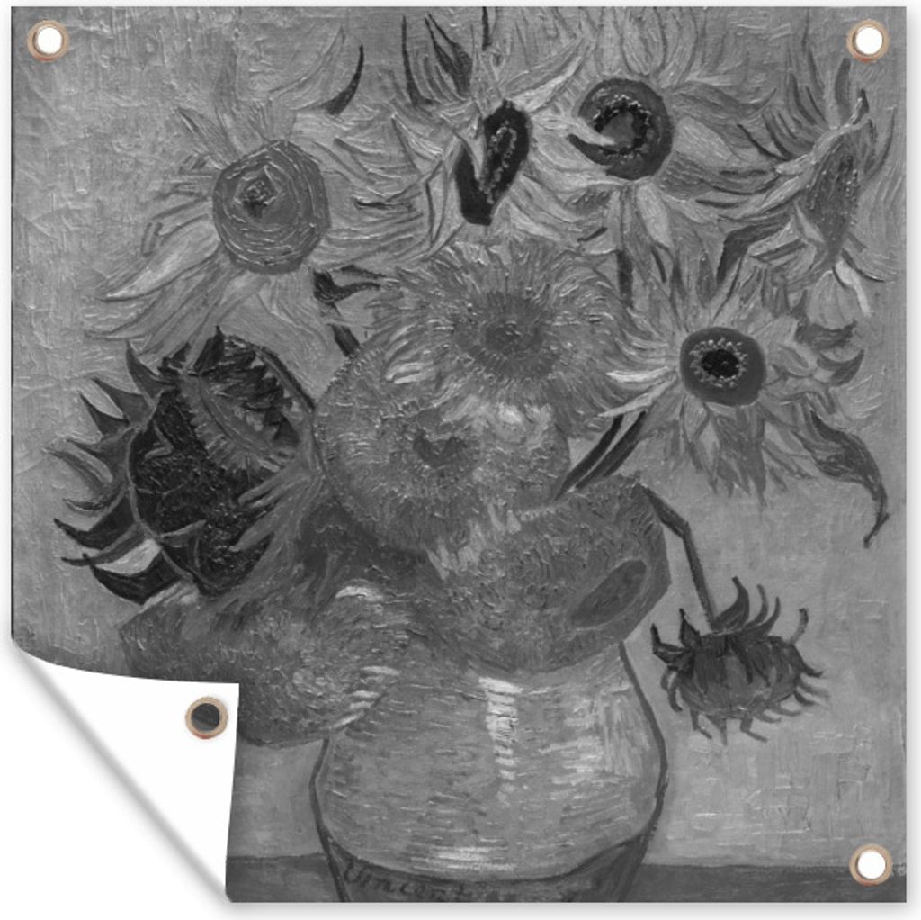 MuchoWow 50x50 cm Outdoor-Poster Gartendeko Sichtschutz Garten Poster für den Garten Sonnenblumen - Vincent van Gogh - Schwarz - Weiß