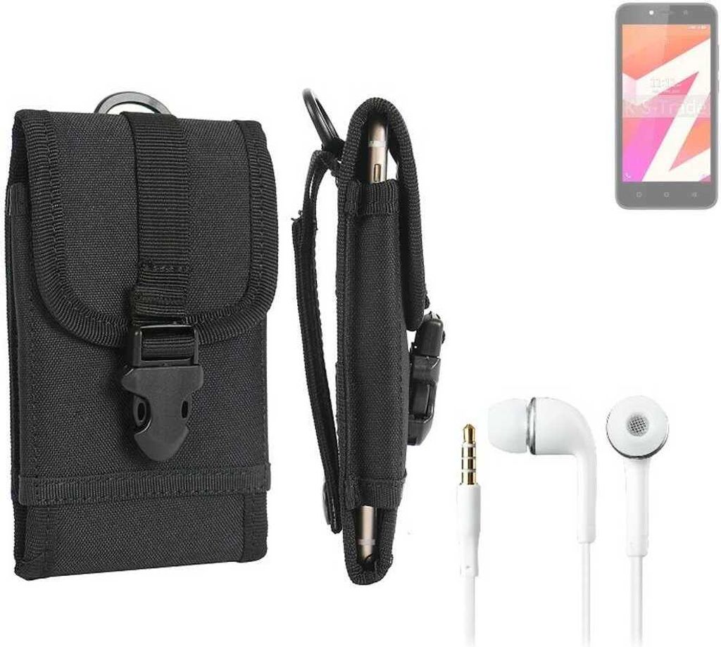 K-S-Trade Holster Schutz Hülle kompatibel mit Lava Z1s Gürteltasche Handy Hülle Tasche outdoor Seitentasche schwarz 1x + Kopfhörer