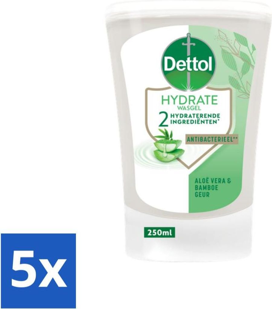 Dettol - Waschgel Nachfüller - Hydrat - Aloe Vera & Bambus - 250 ml - Vorteilspack - 5 Stücke