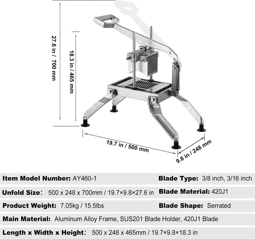SucceBuy Affettaverdure commerciale da . 3/8 e 3/16 di pollice per pomodori. Acciaio inossidabile e lega di alluminio. Taglierina manuale con piedini antiscivolo. Per pomodori, cipolle, patate. - 7