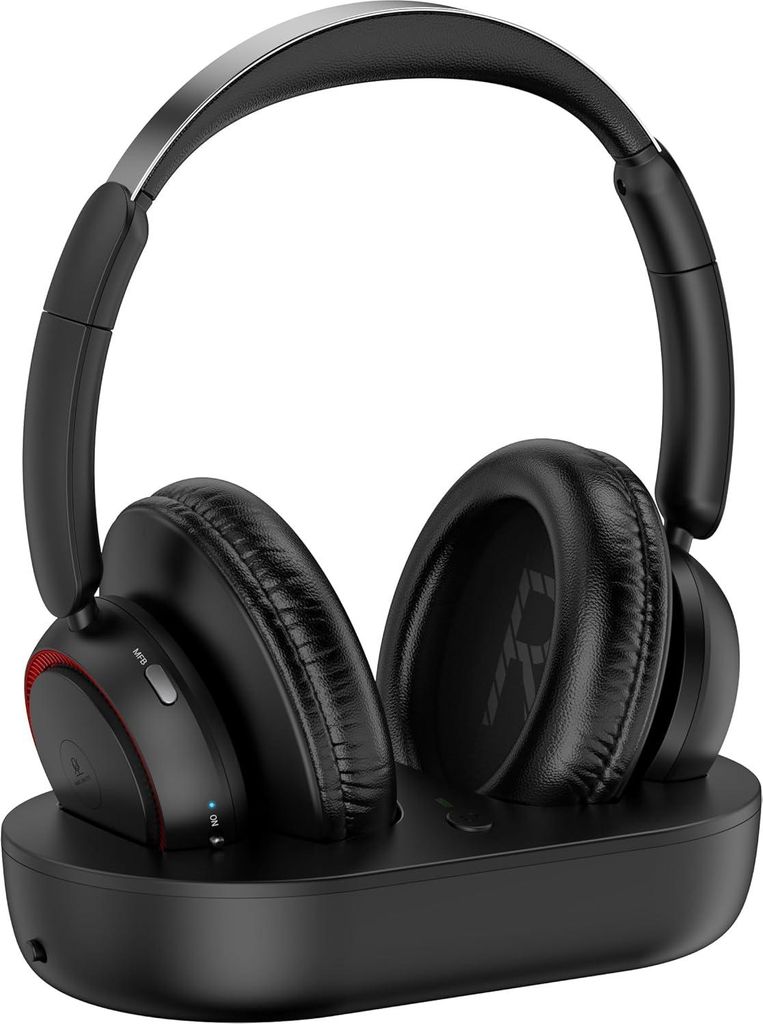 Over-Ear-Kopfhörer mit TV-Sender-Ladestation für Senioren, Hörgeschädigte, Keine Audioverzögerung, Blutooth-Kopfhörer, Plug-and-Play