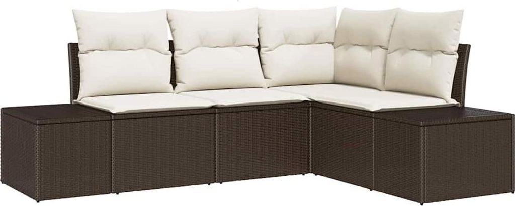 Gartensofa-set mit Speicher 4 pcs Braun und Creme Poly-Rattan