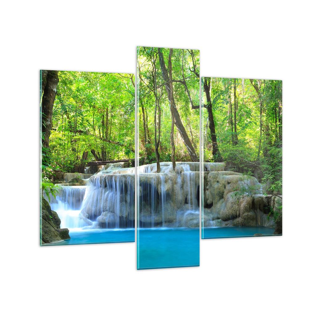 Bilder auf glas - Wasserfall Wald Umwelt - 95x80cm - Glasbilder - Wandbilder - Kunstdruck - zum Aufhängen bereit - Wanddekoration aus Glas - Glas ...