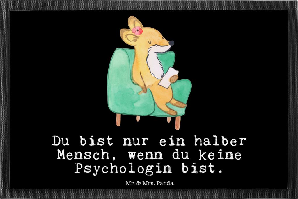 Mr. & Mrs. Panda Fussmatte Psychologin Herz 40 x 60 cm - Schwarz - Geschenk, Fußabstreifer, Fußabtreter, Schmutzmatte, Schmutzfangmatte, fußmatte