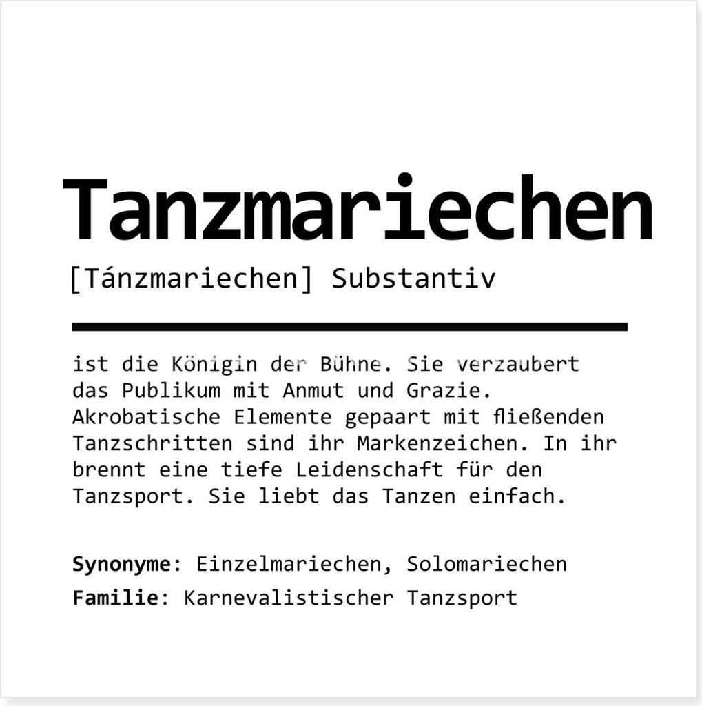Spreadshirt Tanzmariechen Definition Gardetanz Poster 20x20 cm, One size, Weiß