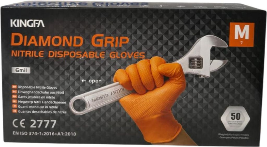 KINGFA Nitrilhandschuhe Orange, extra dick, rutschfest, Größe M, 8,5G, 50 Stück