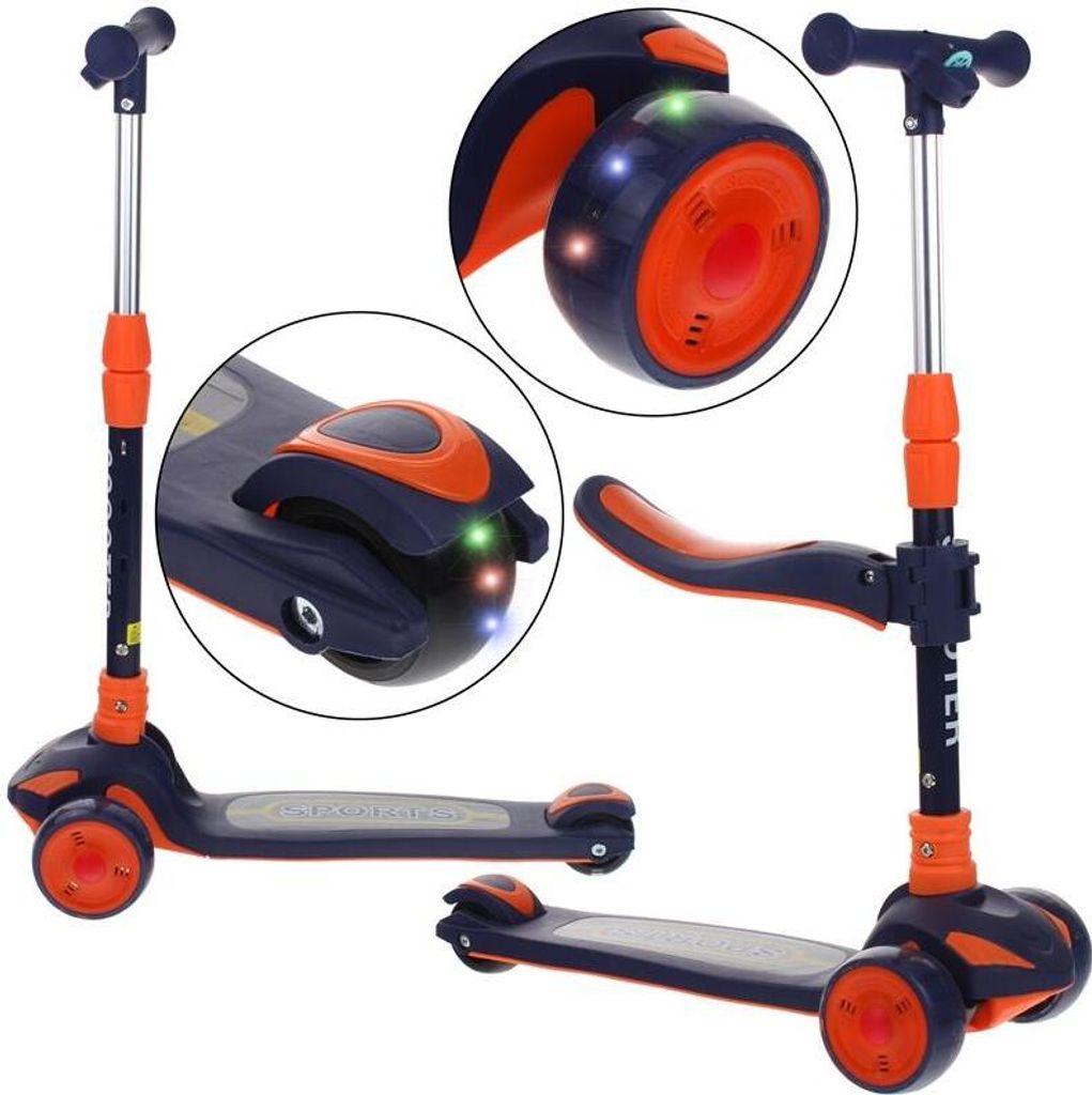 2-in-1 Dreirad-Balance-Scooter mit leuchtenden Rädern, faltbar - Marineblau