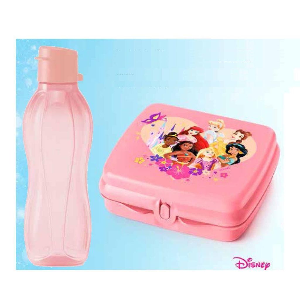 Tupperware Sandwichbox, Aufbewahrungsbox, Lunchbox (rosa Prinzessin) + 310 Eco to go -Trinkflasche