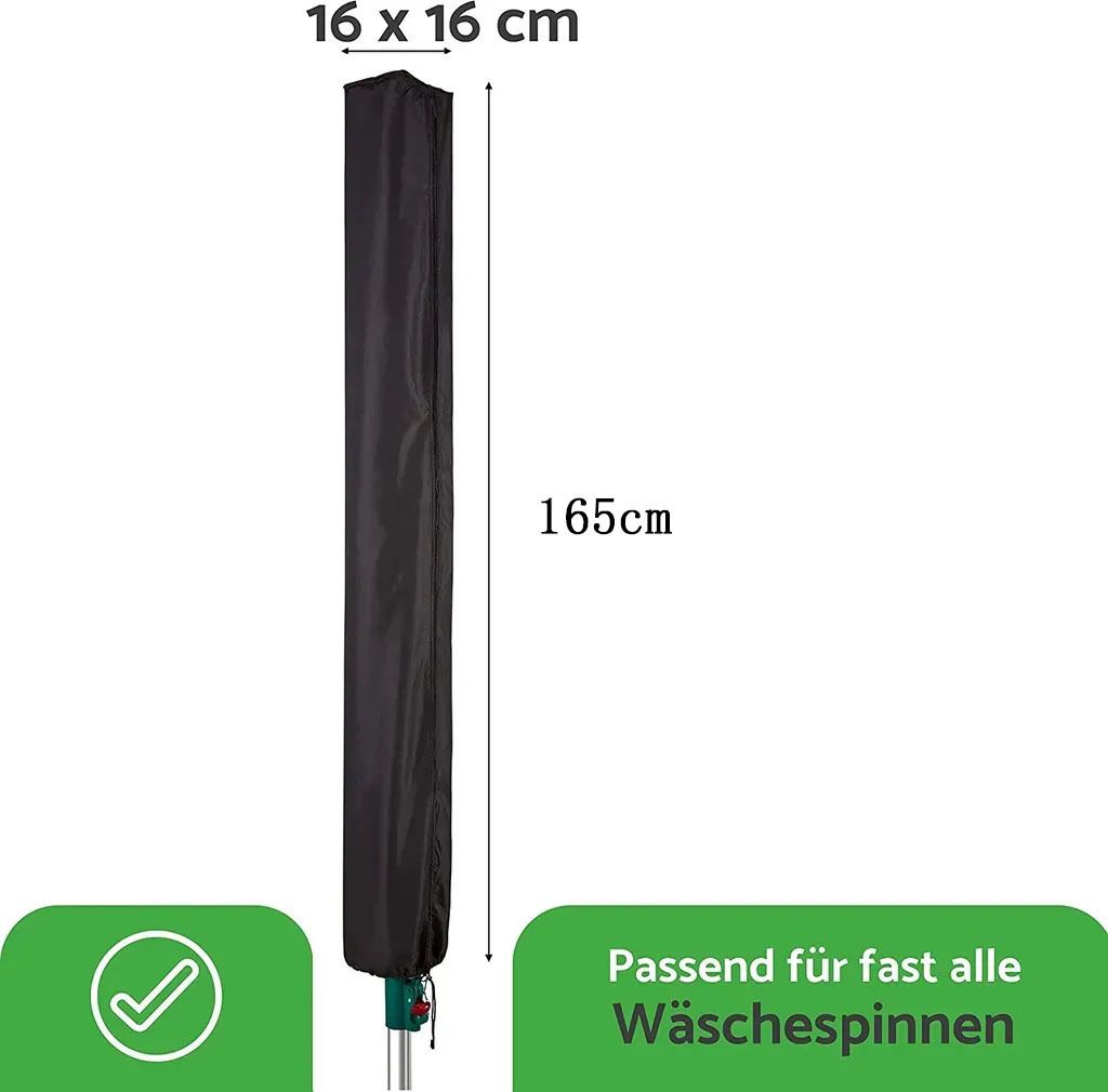 Schutzhülle für Wäschetrockner Kofferraumabdeckung 420D hochwertiges wasserdichtes Wäscheleine,16 * 16 * 180CM, 180 cm, Schwarz