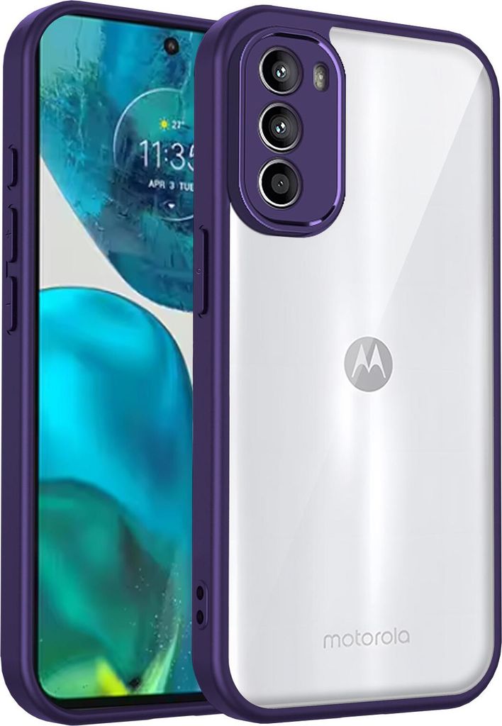 Hülle für Motorola Moto G52/G82 Transparente Rückseite TPU Bumper Stoßfest Handyhülle Lila