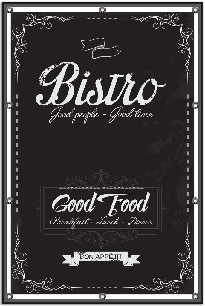 Wallario Outdoor-Poster für Garten oder Balkon, Motiv Bistro-Design in schwarz-weiß, in ca. 80 x 120 cm