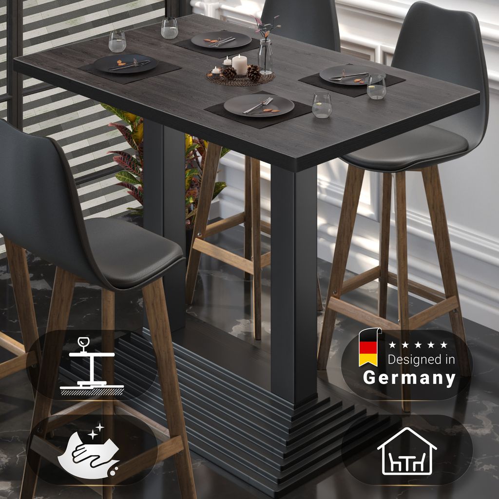 BPY | Bistro Stehtisch | 110 x 60 x 112 cm | Schwarzer Rand | Rechteckig | Wenge / Schwarz | Gastro Steh Tisch Restaurant