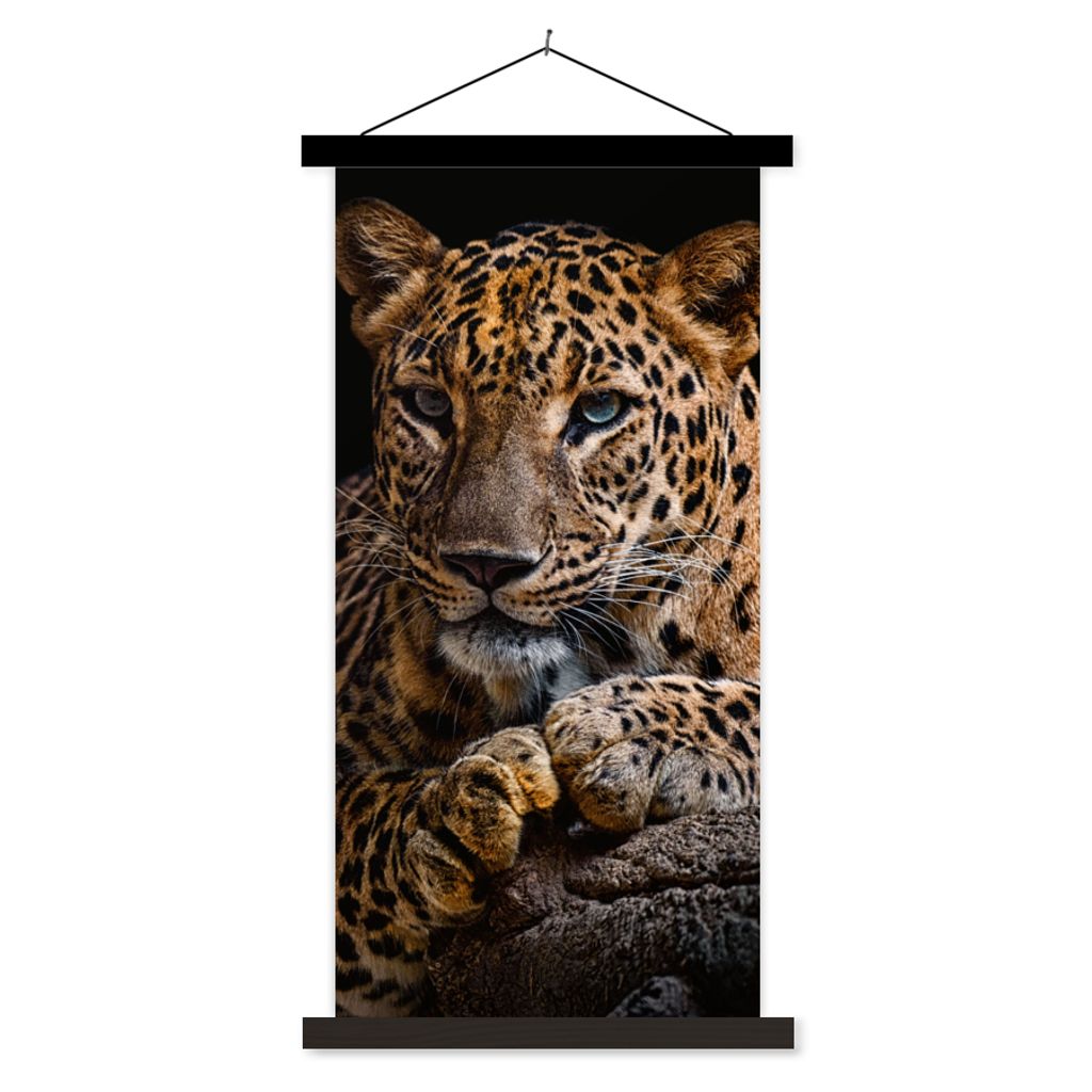 MuchoWow Textilposter Wildtiere - Panther - Porträt - Schwarz - Tiere 90x180 cm mit schwarzem Rahmen - Dekoration Wohnzimmer