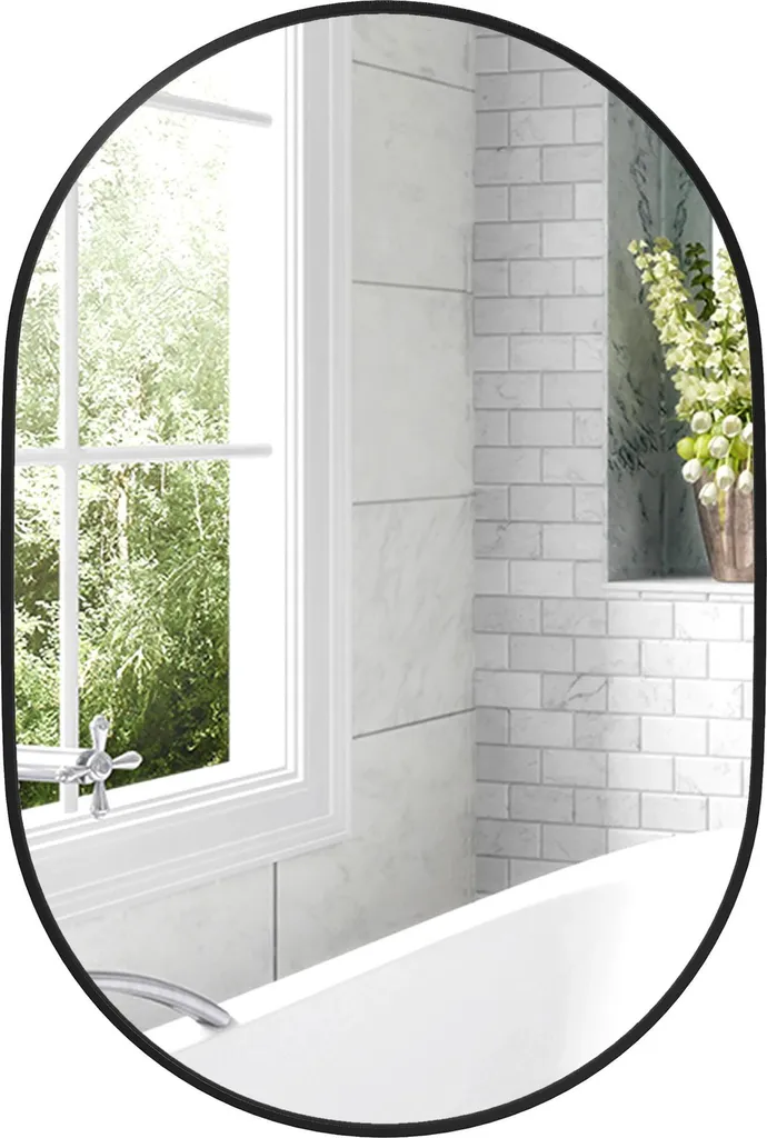 Miroir mural anti-rouille 62x62 cm cadre noir pour salle de bain humide