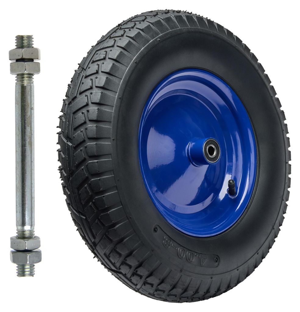 GARRONDA Ersatzrad Schubkarre 4.80/4.00-8 Schubkarrenrad Ø 390 mm Luftreifen 6PR Reifen bis 250 kg mit Achse Stahlfelge Kugellager für Gartenwage...