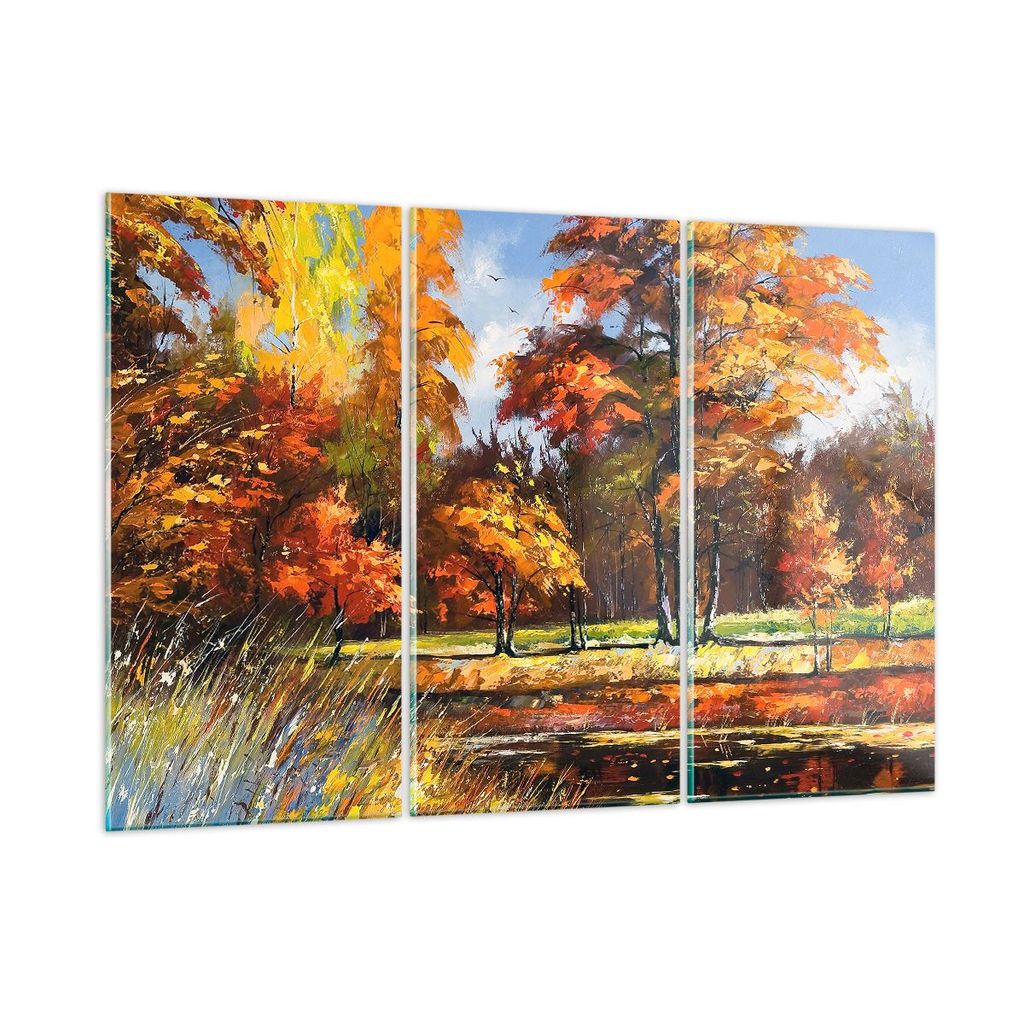 Bilder auf glas - Park Herbst Wasser - 105x70cm - Glasbilder - Wandbilder - Kunstdruck - zum Aufhängen bereit - Wanddekoration aus Glas - Glas Bil...