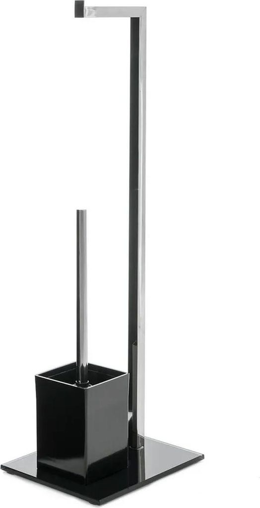 HowHomely | WC-Bürste - Toilettenpapierhalter Mit Bürste - aus Glas und Metall - schwarz silber - Modern - Badeaccessoire