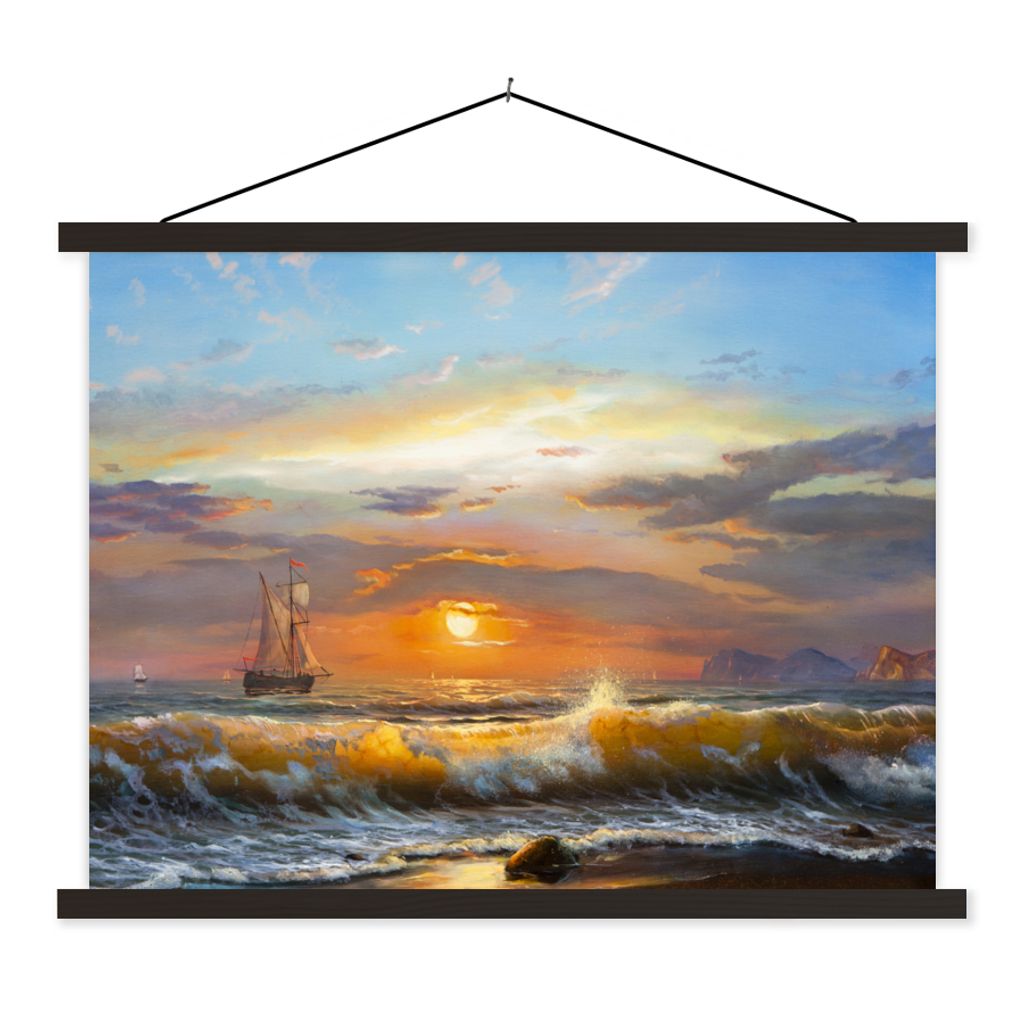 MuchoWow Textilposter Malerei - Wasser - Segelboot - Ölfarbe 40x30 cm mit schwarzem Rahmen - Dekorationen
