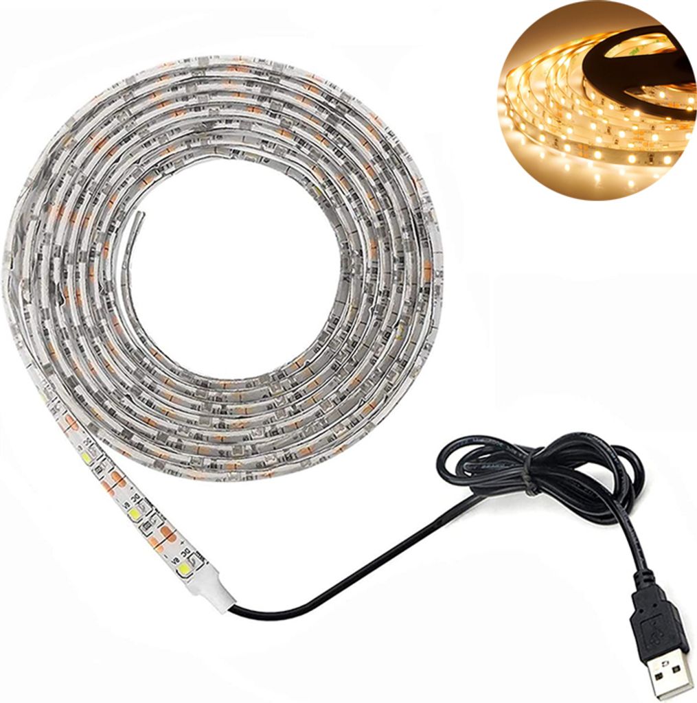 3m LED Streifen SMD 2835 Wasserdicht USB TV Hintergrundbeleuchtung Lichtband Lichtleiste, Warmweiß