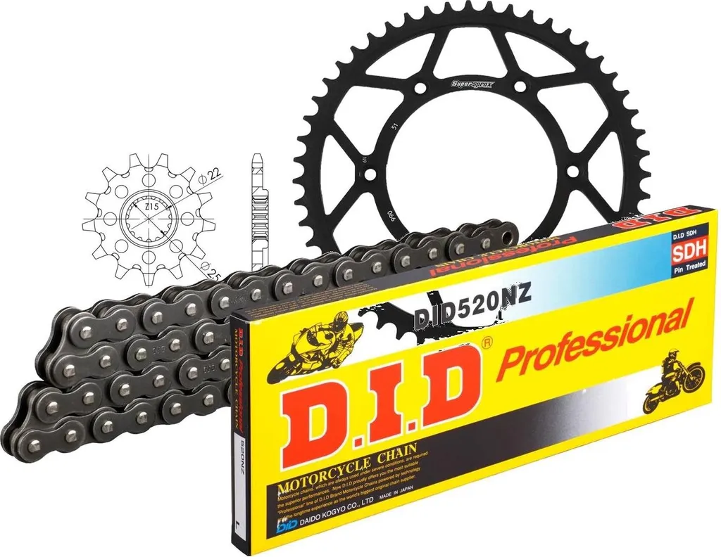 Kit chaîne D.I.D 520NZ 118 maillons acier pour KTM SX-F et Husqvarna FC