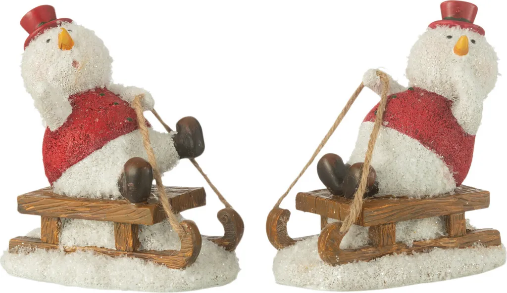 J-Line Bonhomme de Neige sur Traîneau Résine Small 2 Modèles Assortis