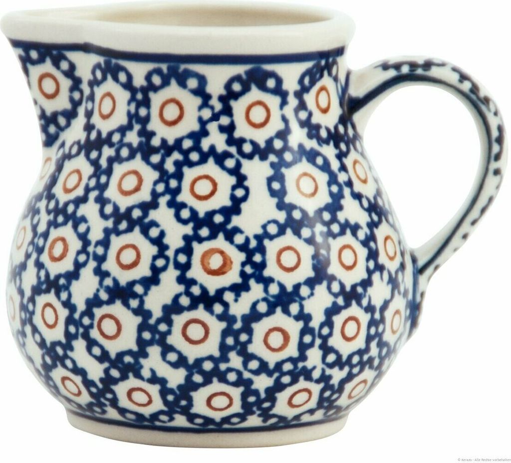 Bunzlauer Keramik 170ml Sahnekännchen Milchkännchen Ø9,5cm H8cm Gießer für Frühstück oder Kaffeerunde Dekor 4