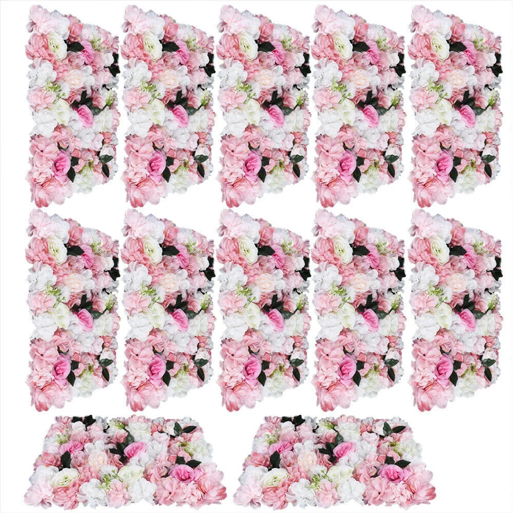 Mur de fleurs artificielles rose lot de 12 panneaux décoratifs 40x60