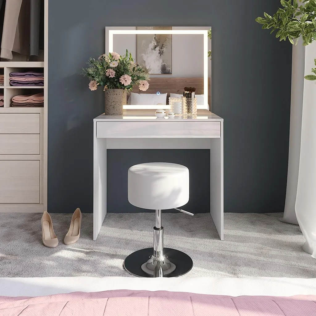 Espace Beauté Coiffeuse LED Vicco Sherry pour Chambre avec Tabouret