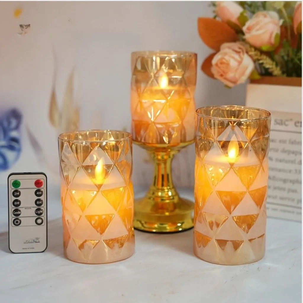Candele LED Senza Fiamma IMAGE - Set 3 Pezzi Con Fiamma Tremolante E Telecomando, Bianco, 7.6x10-15cm