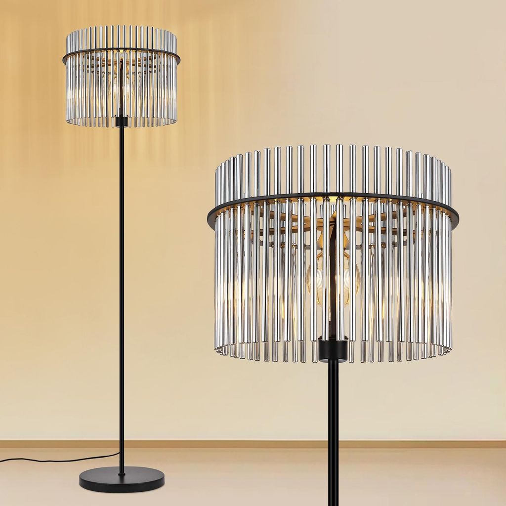 ZMH Stehlampe Schwarz Stehleuchte Glas Standleuchte Wohnzimmer E27 mit Fußtaster Leselampe Modern Wohnzimmerlampe Stehend für Büros(Ohne Leuchtm...