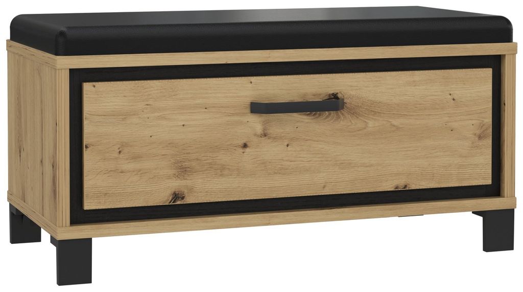 Garderobenbank TRONDHEIM mit Polster Artisan Eiche Schwarzeiche Optik