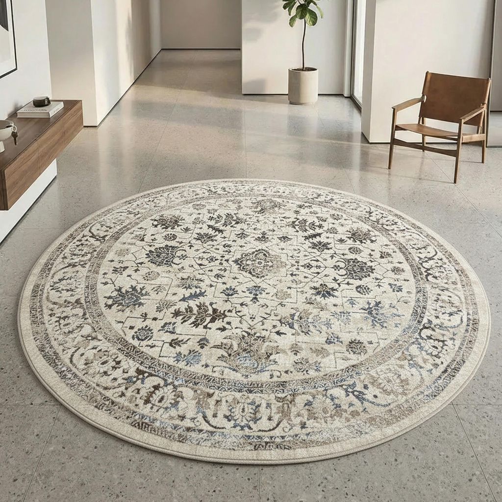 Orientteppich mit pflanzlichen Verzierungen & Ornamenten in creme Größe - 200 cm Rund