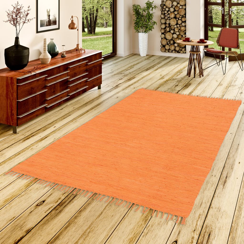 Baumwolle Natur Teppich Jolly Baumwolle Orange, Größe:70x140 cm
