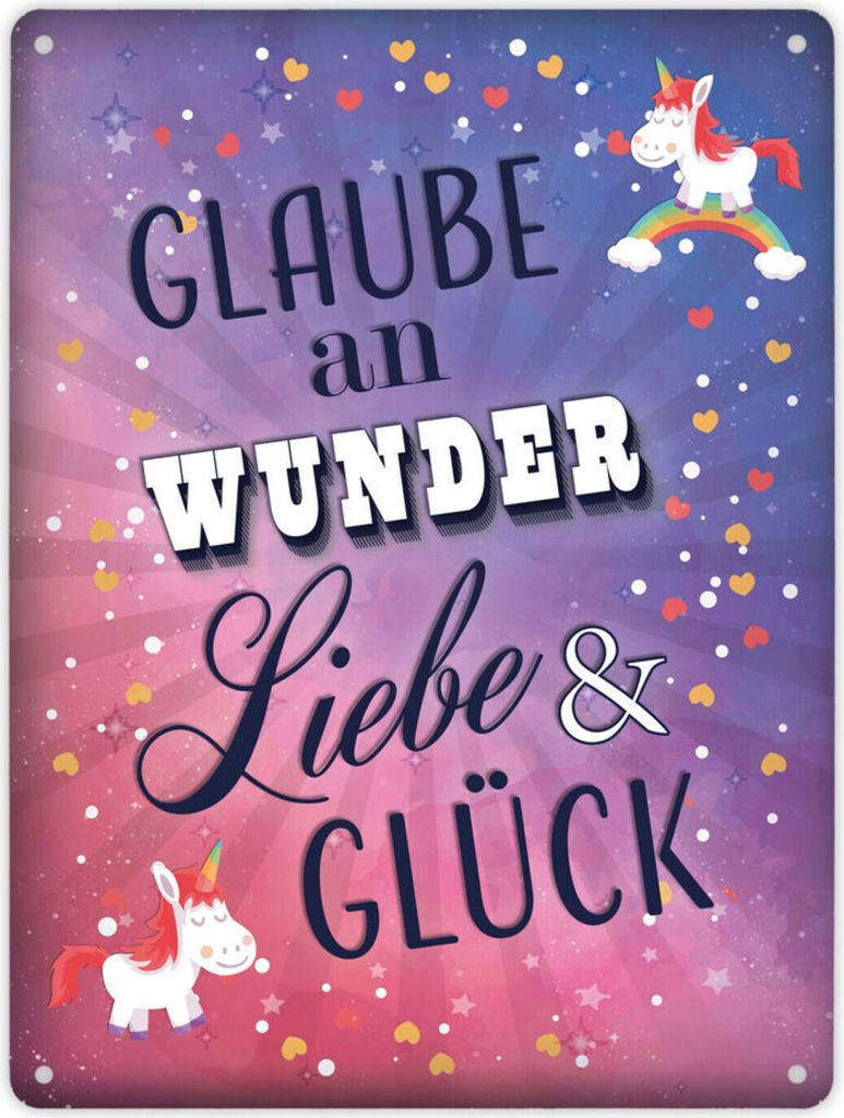 Metallschild XL mit Spruch: Glaube an Wunder, Liebe und ... Schild Blechschild